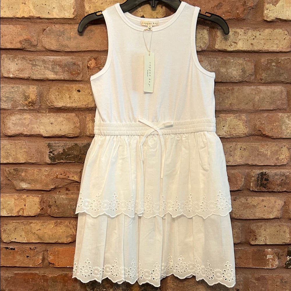 Copper Key White Eyelet Tiered Dress